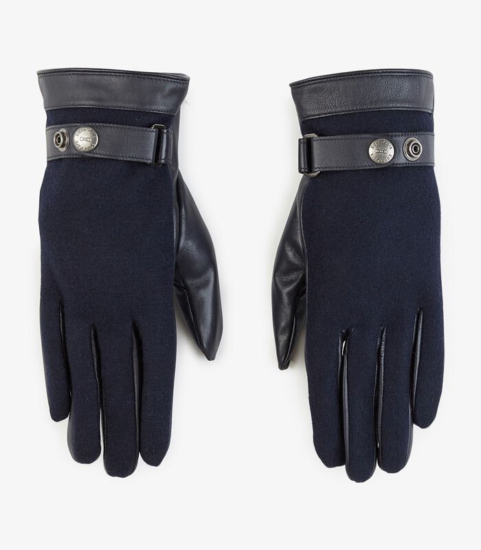 Donkerblauwe, tone-op-tone bi-fabric handschoenen image number 0