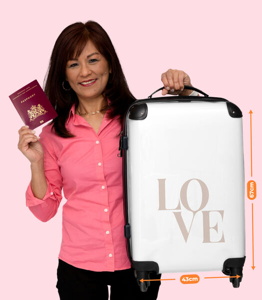 Bagage à main Valise avec 4 roues et serrure TSA (Texte - 'Love' - Beige - Blanc - Abstrait)