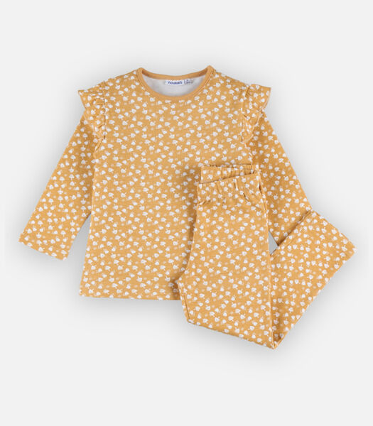 Jersey 2-delige pyjama met bloemetjes, mosterdgeel