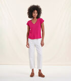 T-shirt rose fuchsia en coton modal petites manches courtes image number 1