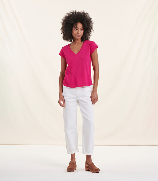 T-shirt rose fuchsia en coton modal petites manches courtes