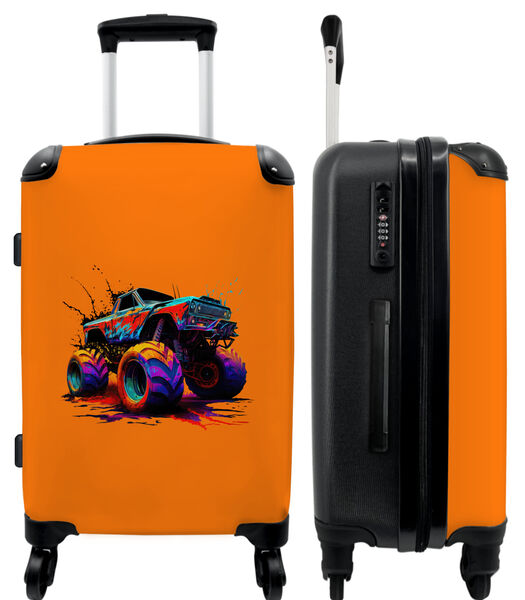 Bagage à main Valise avec 4 roues et serrure TSA (Monster truck - Néon - Peinture - Orange)