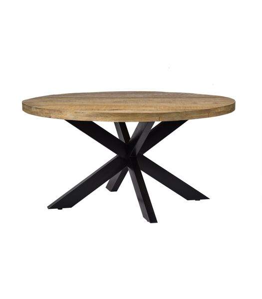 Robust - Table de repas - 140cm - bois de manguier naturel - acier laqué noir - araignée - ronde