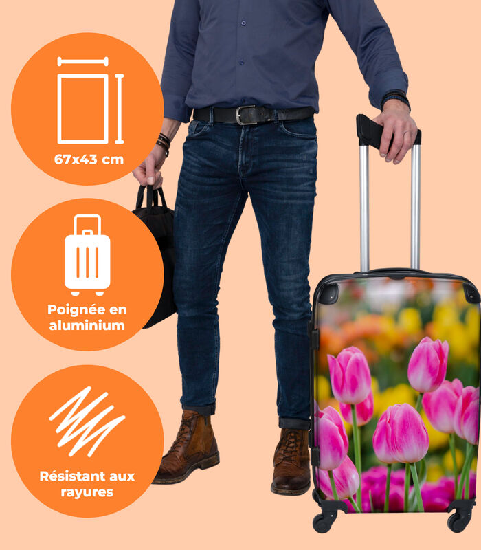Bagage à main Valise avec 4 roues et serrure TSA (Fleurs - Tulipes - Rose - Printemps) image number 2