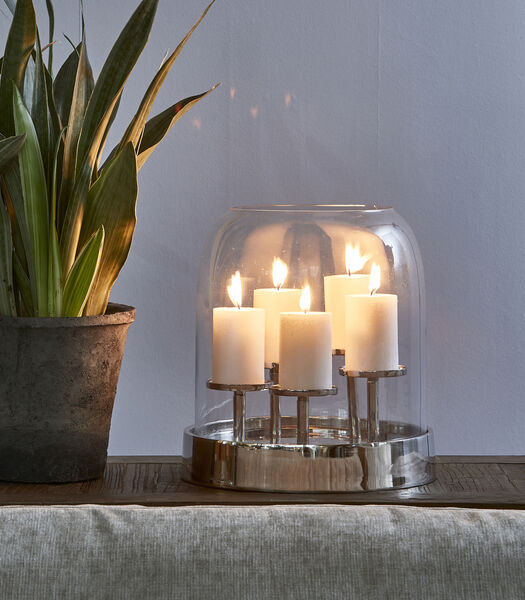 Bassilac - Porte-bougies Argent plateau avec cloche en verre