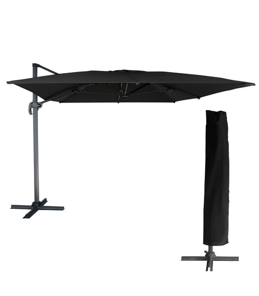 Offset paraplu MOLOKAI rechthoekig 3x4m zwart + hoes