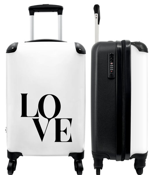 Valise spacieuse avec 4 roues et serrure TSA (Love" - Texte - Noir - Blanc)