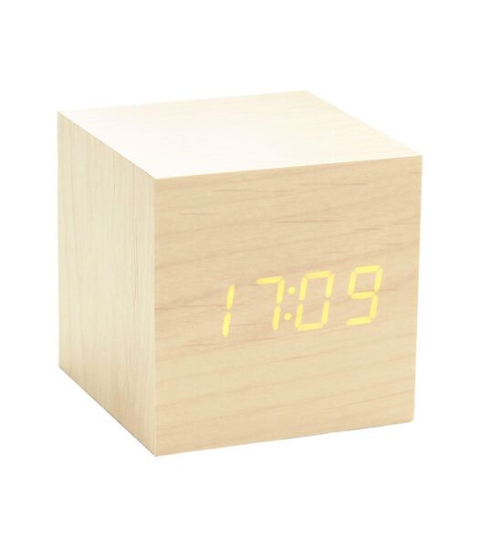 Cube click clock Wekker - Esdoorn/LED Oranje