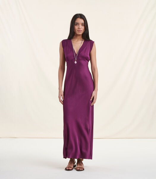 Lange paarse jurk van satijnviscose