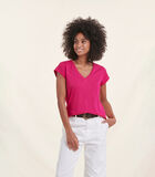 T-shirt rose fuchsia en coton modal petites manches courtes image number 0