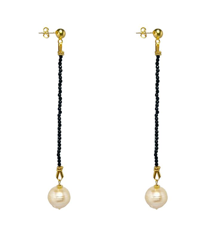Boucles d'Oreilles Longues Perles Baroques Onyx Noir image number 3