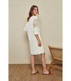 Witte linnen jurk met beige details image number 1