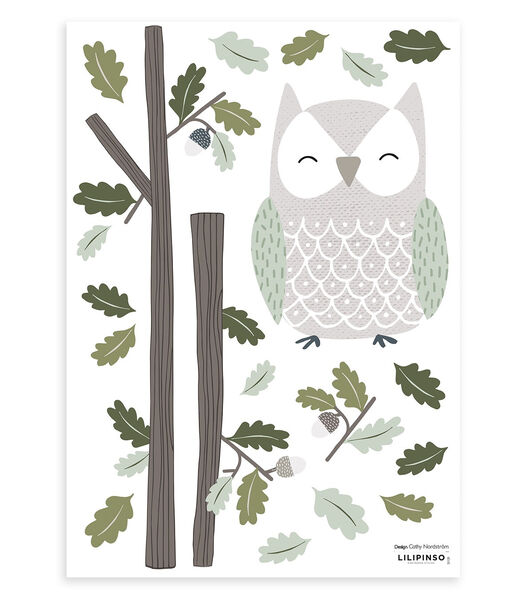 Stickers hibou et feuilles In the woods , Lilipinso