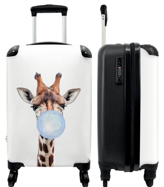 Valise spacieuse avec 4 roues et serrure TSA (Girafe - Chewing-gum - Bleu - Enfants)