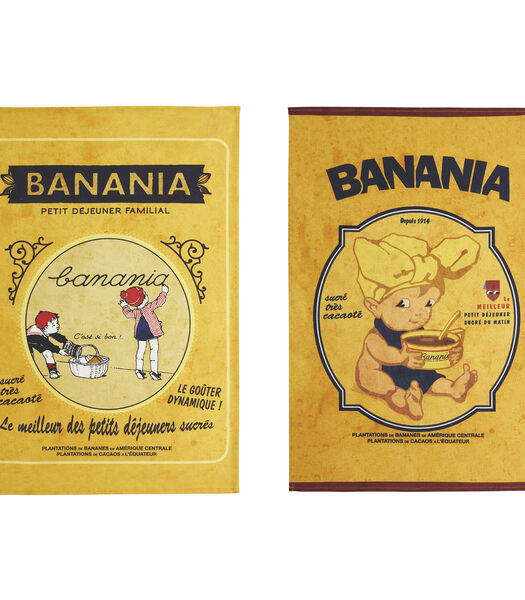 Lot de 2 torchons imprimés Banania en coton, Bambin BANANIA