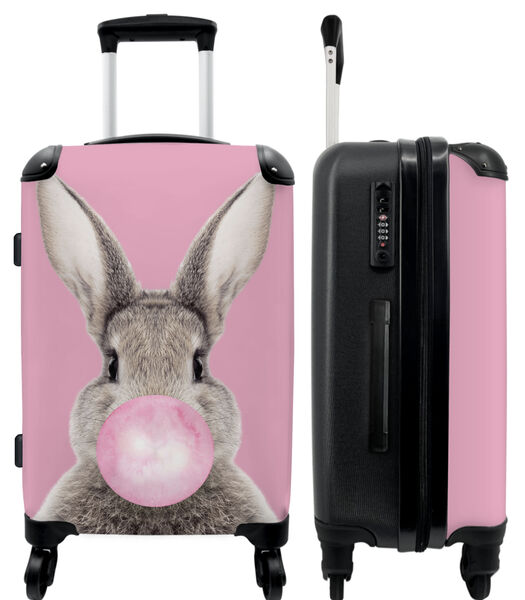 Handbagage Koffer met 4 wielen en TSA slot (Konijn - Kinderen - Kauwgom - Roze)