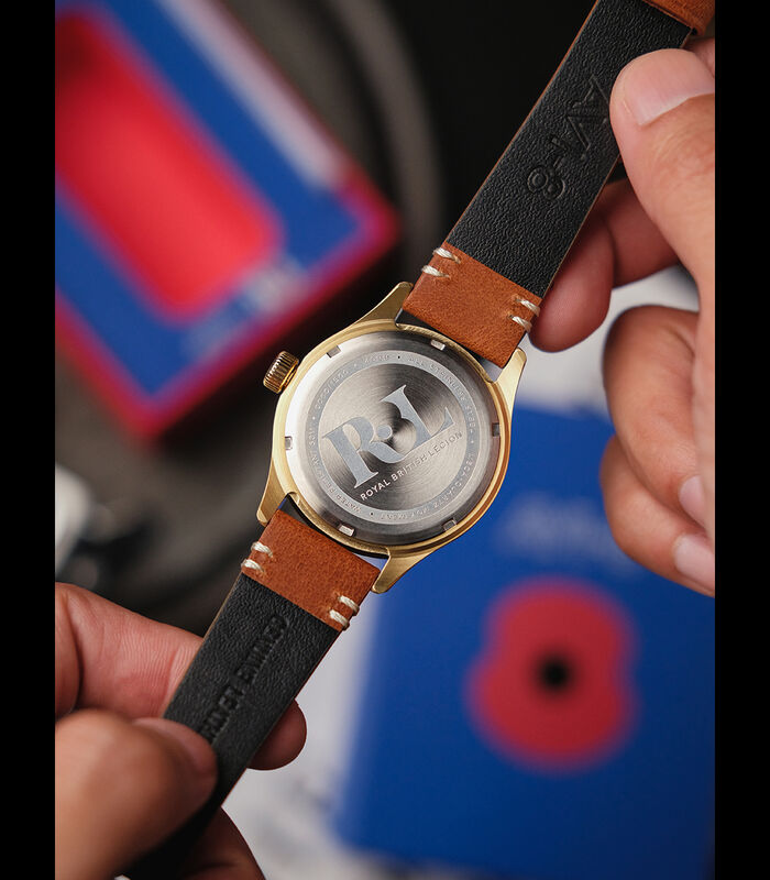 Heren mecha-quartz horloge - Lederen band - 3 wijzers - Flyboy RBL (Royal British Legion) image number 3