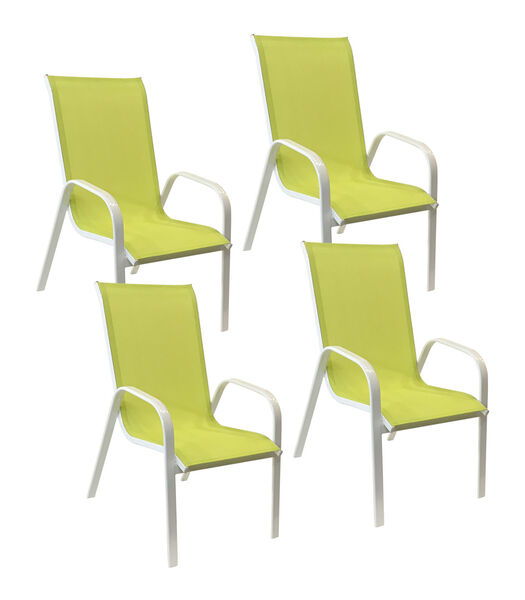Set van 4 MARBELLA stoelen in groen textilene - wit aluminium