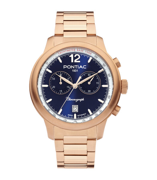 Henry Chrono Swiss movement blauw op roos goud staal P40028