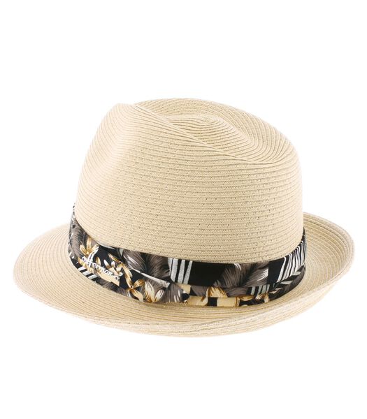 NEWMAN Chapeau petit bord relevé à l'arrière en paille papier cousue bandeau plissé et cordon de serrage intérieur