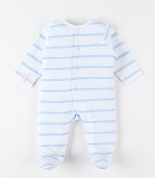 Jersey gestreepte 1-delige pyjama, ecru/lichtblauw