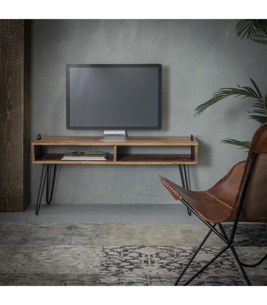 Loop - Meuble TV - acacia massif - 2 niches - supports et socle en métal