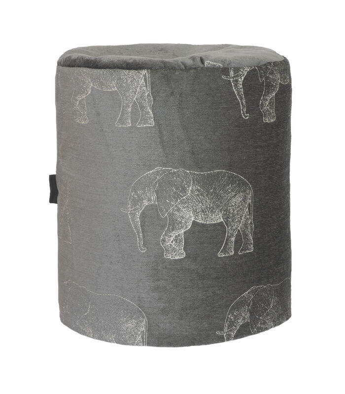 Poef met grijze geborduurde olifanten image number 0