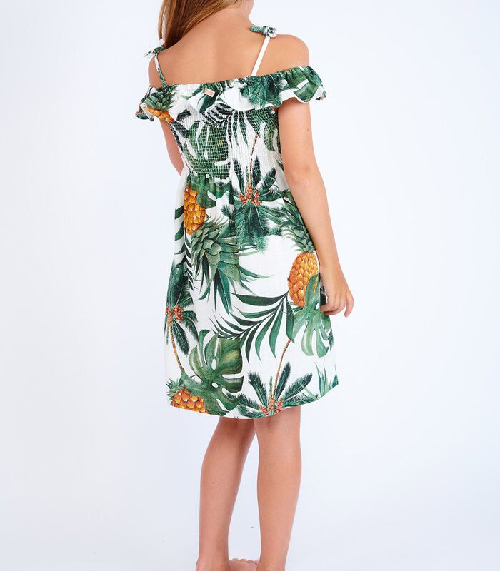 Ecru jurkje met tropische print Shiring Palmspringday image number 3