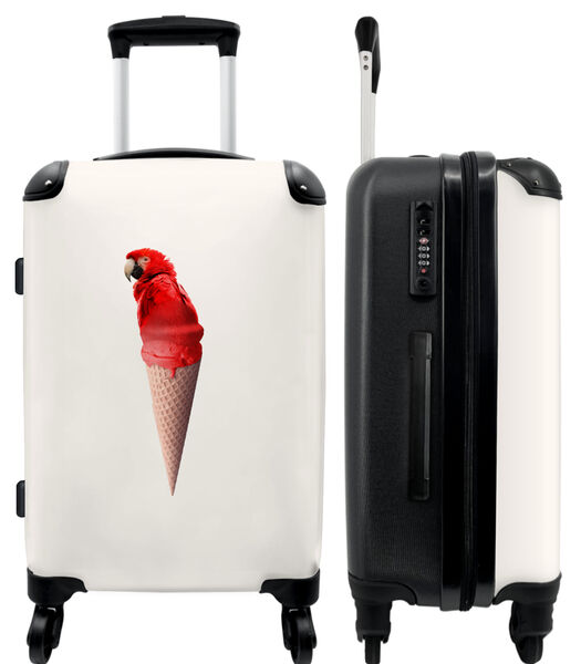 Bagage à main Valise avec 4 roues et serrure TSA (Crème glacée - Perroquet - Rouge - Cônes de glace - Blancs)