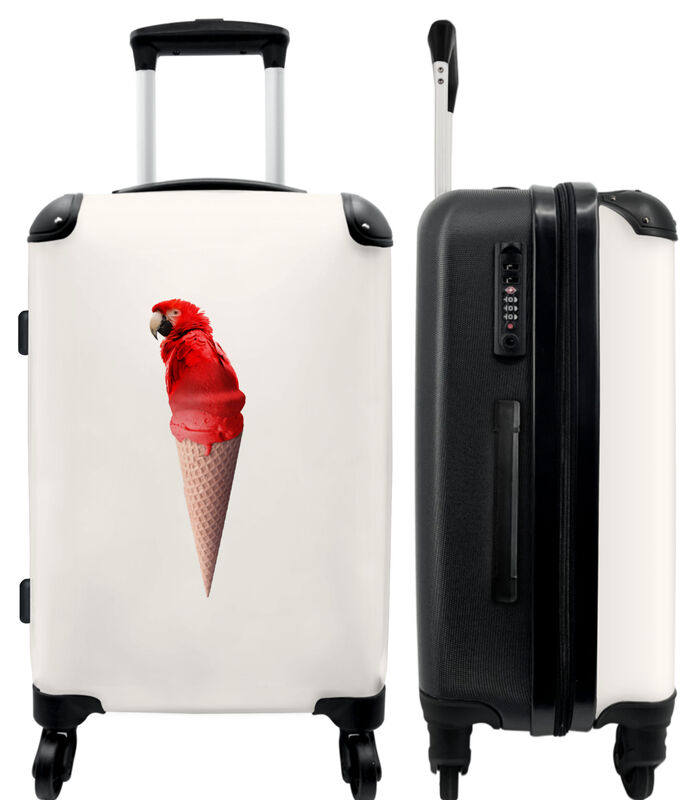 Bagage à main Valise avec 4 roues et serrure TSA (Crème glacée - Perroquet - Rouge - Cônes de glace - Blancs) image number 0