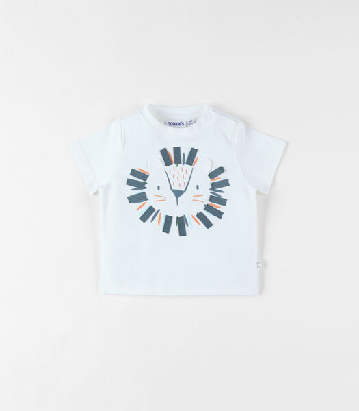 T-shirt met korte mouwen en leeuwprint, ecru/blauw