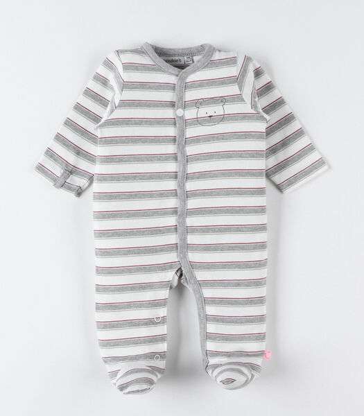 Jersey gestreepte 1-delige pyjama, ecru/lichtgrijs