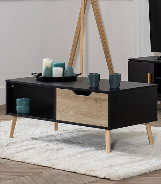 Table basse avec tiroir style scandinave noire FREJA