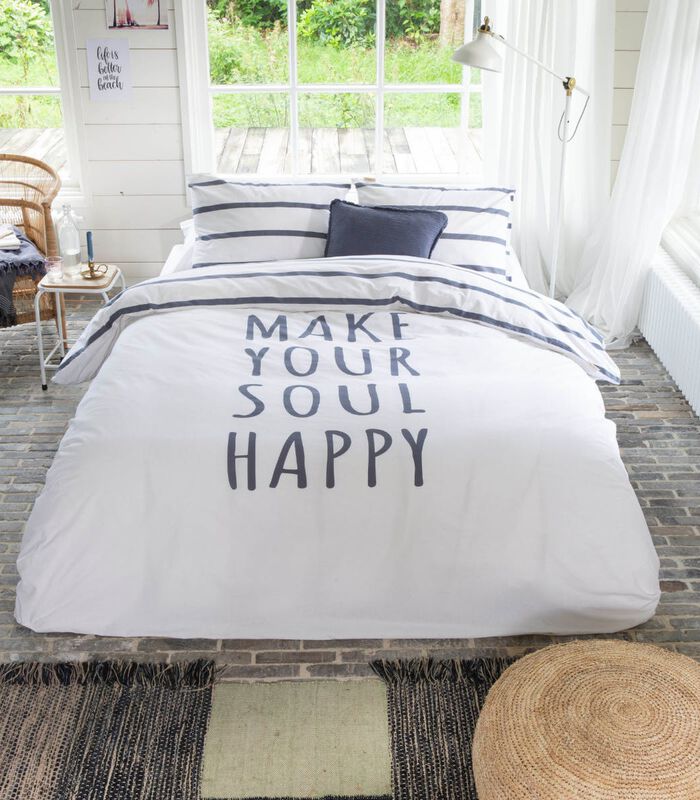 Housse de couette Happy Wake Up White/Blue Coton image number 0