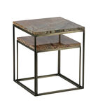Lot de 2 tables d'appoint - Marbre - Laiton antique - 45x40x40/35x36x36 cm - Mellow image number 0