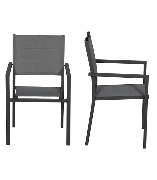 Lot de 8 chaises rembourrées en aluminium anthracite - textilène gris