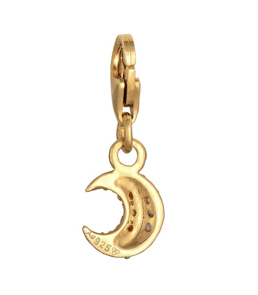 Amulette Charm Femme Demi-Lune Scintillante Avec Cristaux Zirconium En Argent Sterling 925