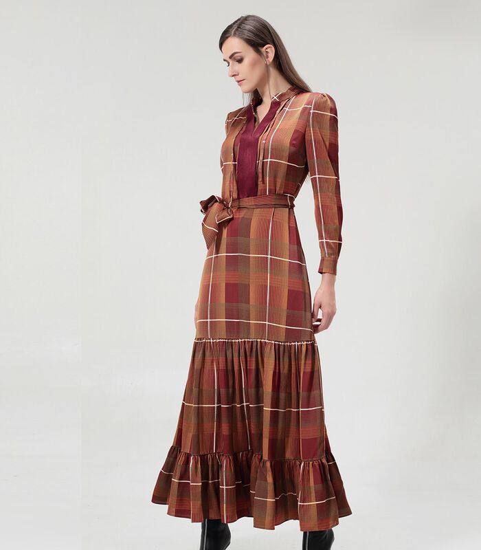 Bohemian stijl maxi jurk met ruches en ruitjesprint image number 2