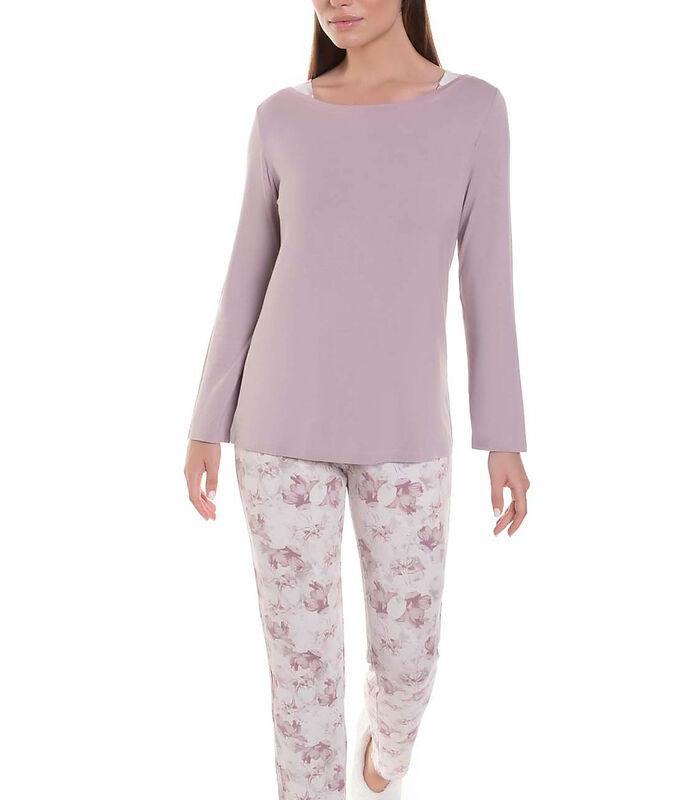 Homewear pyjama broek en top Flowers roze image number 0