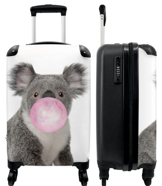 Valise spacieuse avec 4 roues et serrure TSA (Koala - Chewing-gum - Rose - Gris)