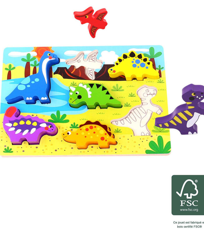 Babyspeelgoed Dikke houten puzzel Dinosaurussen image number 3