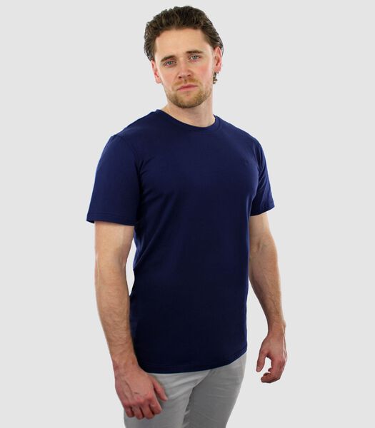 T-Shirt Tricoté - Manches Courtes - Marine / Bleu Foncé - Coupe Regular - Excellent Coton