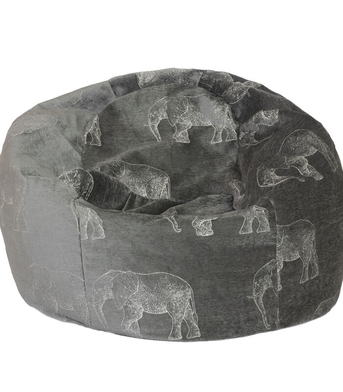 Pouf en velours gris avec éléphants brodées image number 0